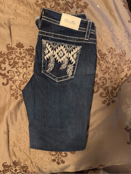 Miss Me Denim - Miss Me Dark Blue Denim Jeans with White Embroidered Pocket